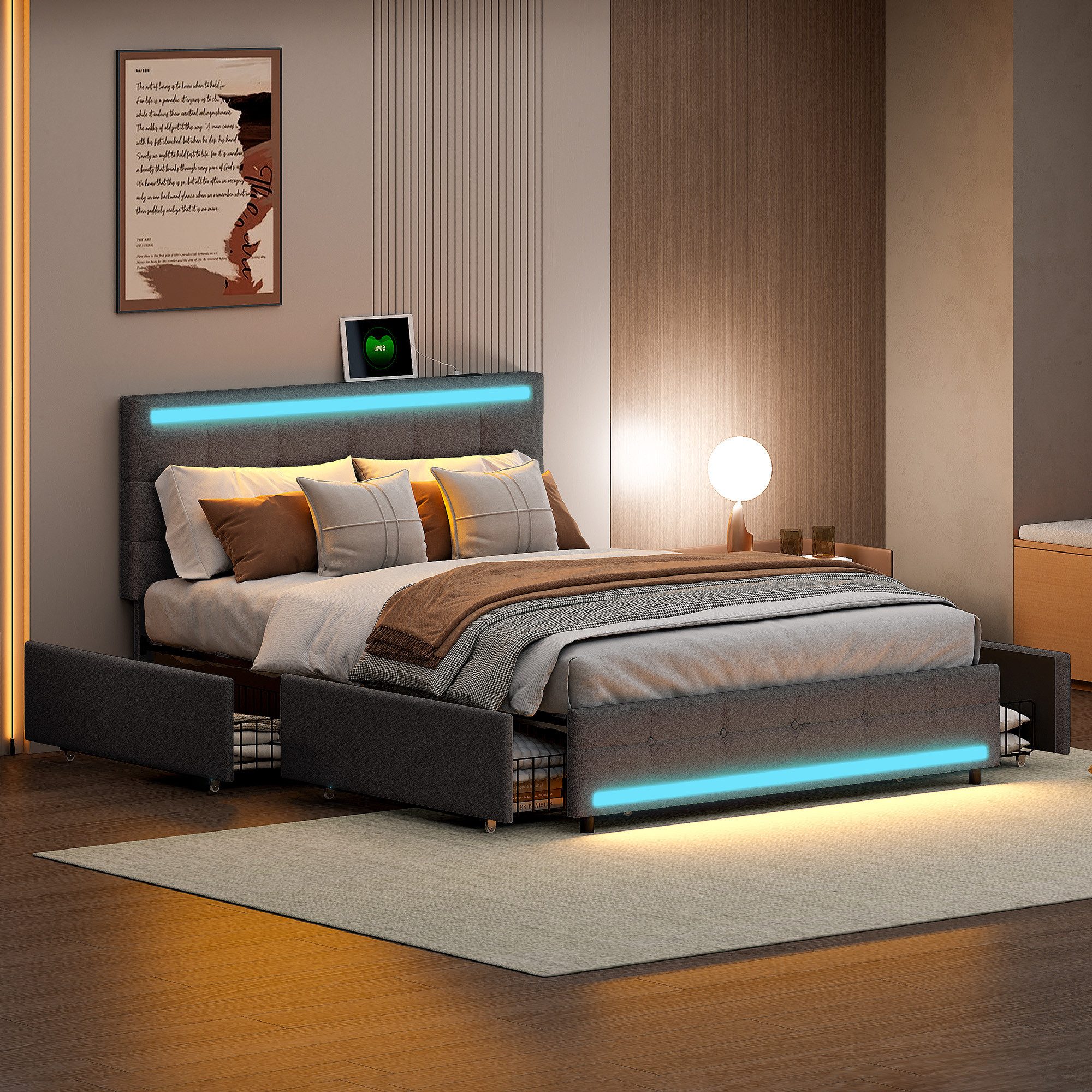 Polsterbett Doppelbett Stauraumbett Funktionbett- grau 2